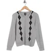Bobeau Argyle Button Front Cardigan In Gray