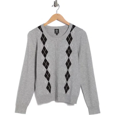 Bobeau Argyle Button Front Cardigan In Gray