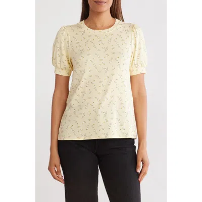 Bobeau Butter Puff Sleeve Top In Yellow/sage Floral