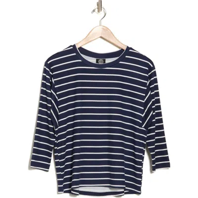Bobeau Butter Stripe T-shirt In Navy/ivory