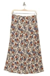Bobeau Button Front Pocket Skirt In Bran/indigo Floral
