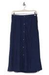 Bobeau Button Front Pocket Skirt In Navy