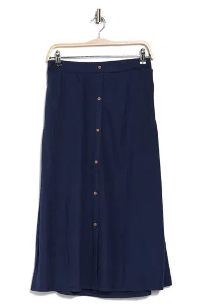 Bobeau Button Front Pocket Skirt In Navy