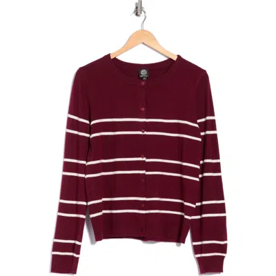 Bobeau Buttoned Striped Cardigan In Burgundy