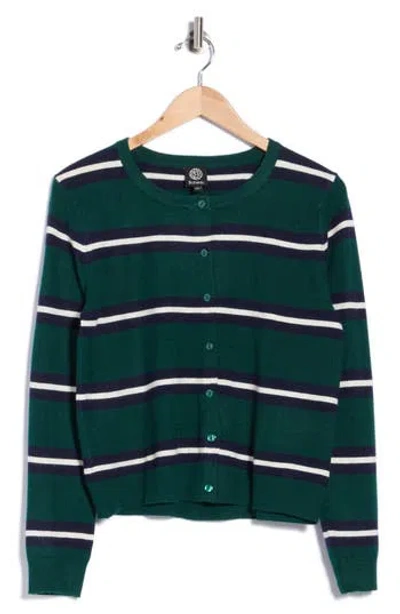 Bobeau Buttoned Striped Cardigan In Green