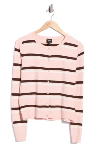 Bobeau Buttoned Striped Cardigan In Pink