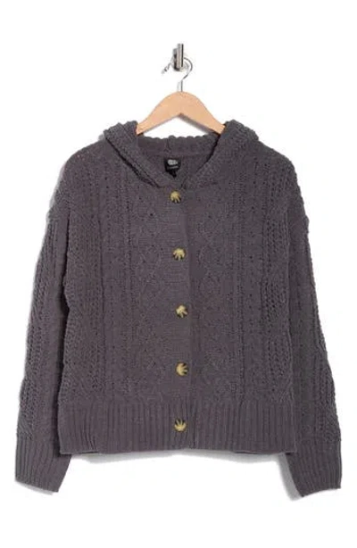 Bobeau Cable Knit Hooded Cardigan In Gray