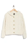 Bobeau Cable Knit Hooded Cardigan In White