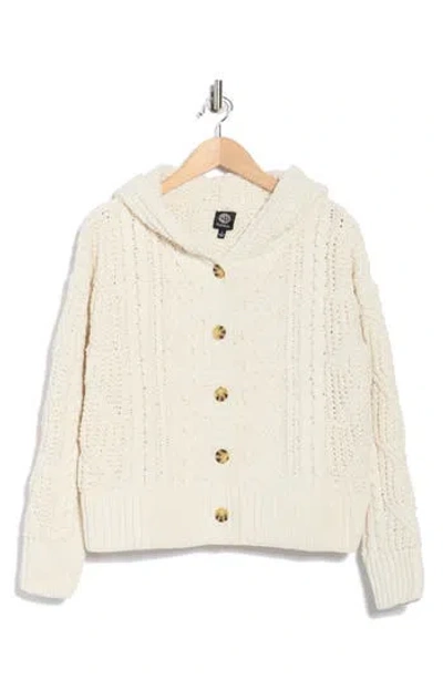 Bobeau Cable Knit Hooded Cardigan In White