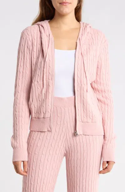 Bobeau Cable Knit Zip Hoodie In Pink