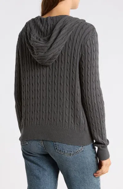 Bobeau Cable Knit Zip Hoodie In Gray