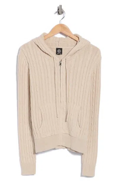 Bobeau Cable Knit Zip Hoodie In Neutral