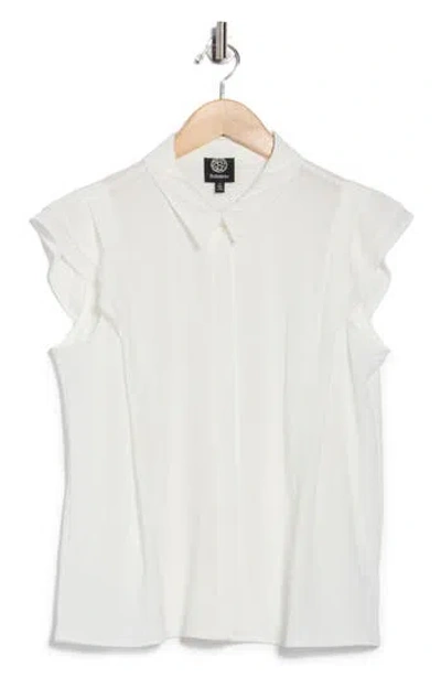 Bobeau Cap Sleeve Piqué Button-up Top In White