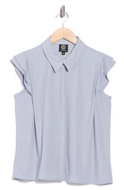Bobeau Cap Sleeve Piqué Button-up Top In Blue