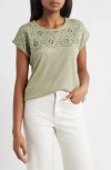 Bobeau Caty Embroidered Eyelet Tank In Green