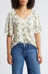 Bobeau Caty Flutter Sleeve Top In Sage/yellow