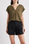 Bobeau Caty Pleat Front Knit Top In Green