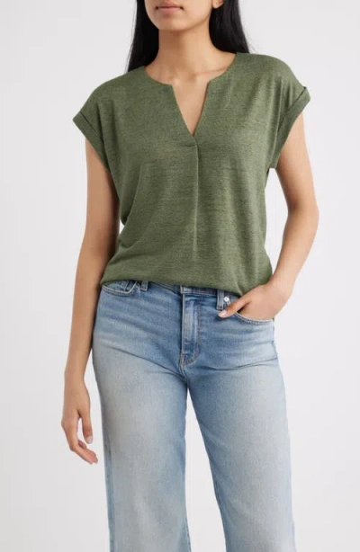 Bobeau Caty Pleat Front Knit Top In Green