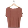 Bobeau Caty Shirred Shoulder T-shirt In Brown