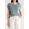 Bobeau Caty Shirred Shoulder T-shirt In Dusty Teal
