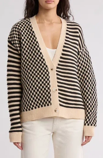 Bobeau Checks & Stripes Cardigan In Multi