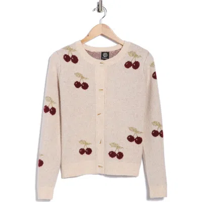 Bobeau Cherry Jaquard Cardigan In Neutral