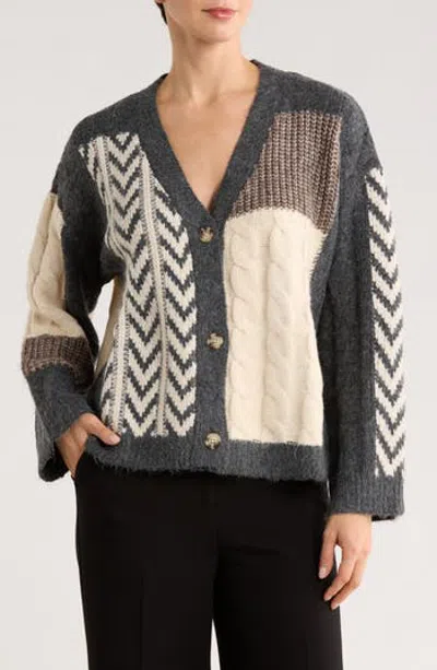 Bobeau Chevron Patchwork Cardigan In Multi