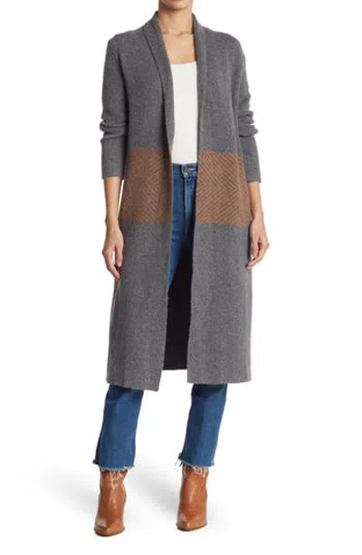 Bobeau Chevron Waist Knit Shawl Cardigan In Gray