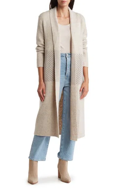 Bobeau Chevron Waist Knit Shawl Cardigan In Neutral