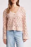 Bobeau Cotton Blend Lace Cardigan In Pink
