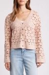 Bobeau Cotton Blend Lace Cardigan In Vintage Rose