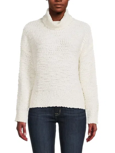 Bobeau Cowlneck Popcorn Knit Sweater In White