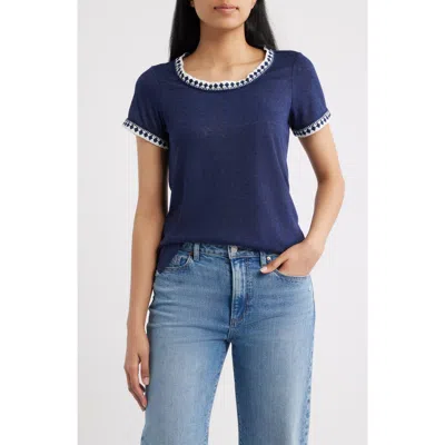 Bobeau Crochet Trim T-shirt In Blue