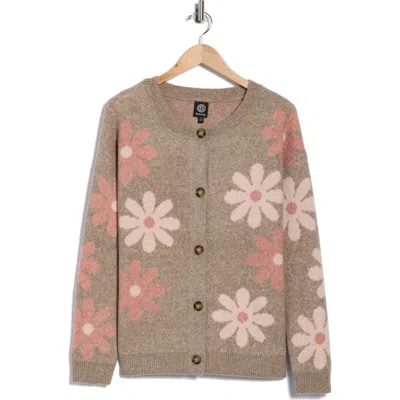 Bobeau Daisy Jacquard Cardigan In Brown