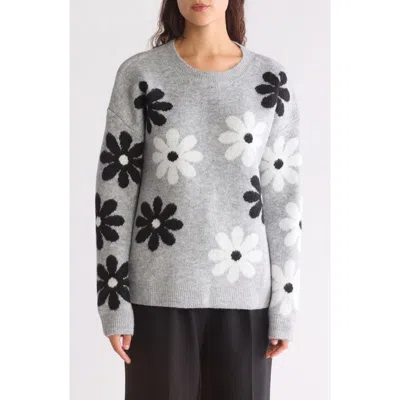 Bobeau Daisy Jacquard Sweater In H. Grey Floral