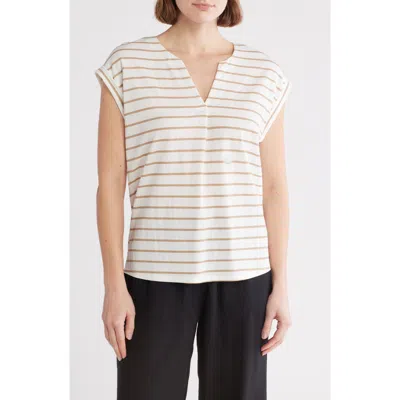 Bobeau Dolman Sleeve Piqué T-shirt In Ivory/light Tau Pencil Stripe