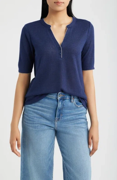 Bobeau Edge Stitch Polo In Blue