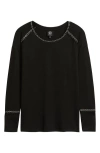 Bobeau Edge Stitch Tunic Top In Black