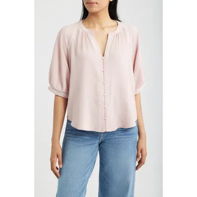 Bobeau Embroidered Button-up Top In Pink