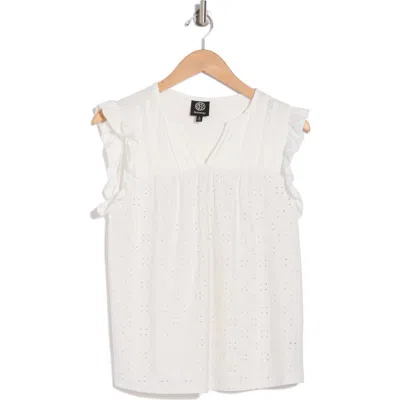 Bobeau Embroidered Eyelet Cap Sleeve Top In White