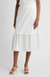 Bobeau Embroidered Eyelet Midi Skirt In White