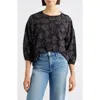 Bobeau Embroidered Puff Sleeve Top In Black