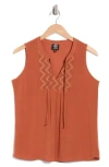 Bobeau Embroidered Yoke Tank In Baked Clay