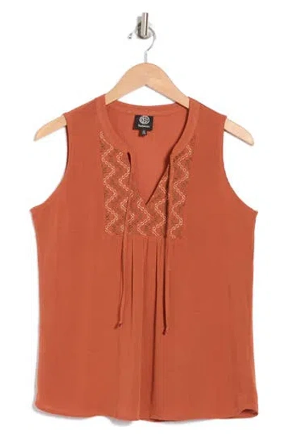Bobeau Embroidered Yoke Tank In Baked Clay