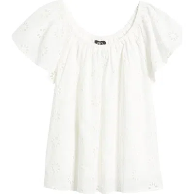 Bobeau Eyelet Cotton Peasant Top