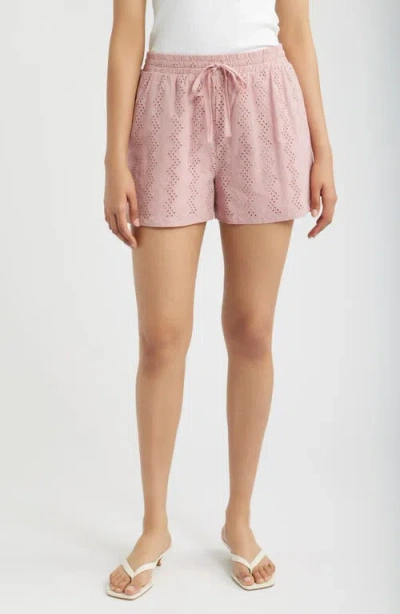 Bobeau Eyelet Drawstring Waist Shorts In Dusty Pink