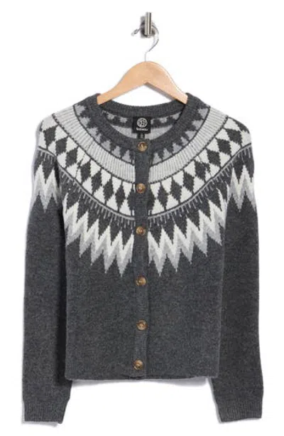 Bobeau Fair Isle Cardigan In Gray