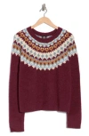 Bobeau Fair Isle Crewneck Sweater In Brown