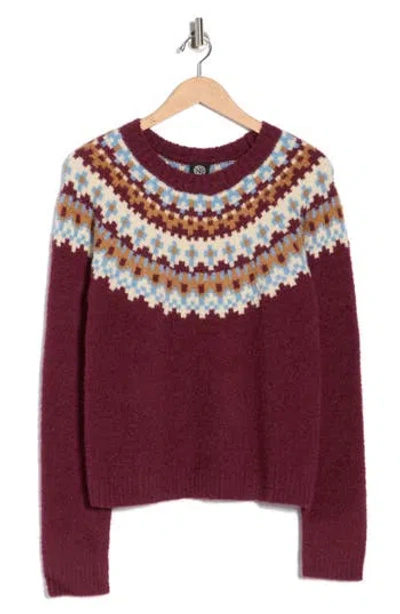 Bobeau Fair Isle Crewneck Sweater In Brown