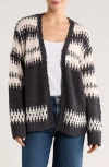 Bobeau Fair Isle Popcorn Stitch Cardigan In Black